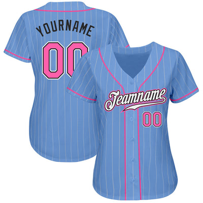 Custom Light Blue White Pinstripe Pink-Black Authentic Baseball Jersey - Owls Matrix LTD