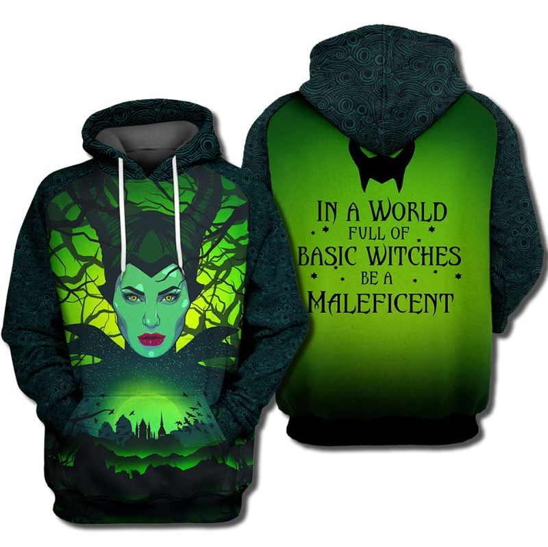 Maleficent Disney Over Print 3d Zip Hoodie