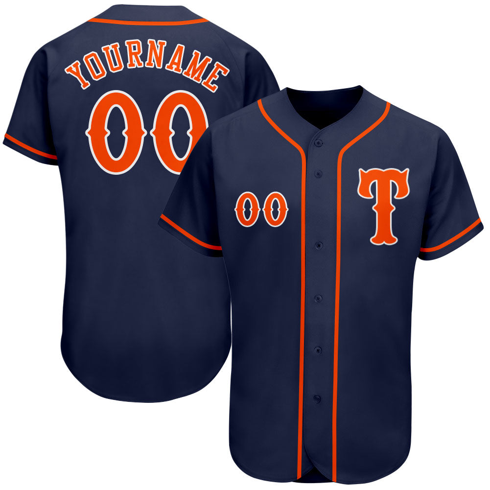 Custom Navy Orange-White Authentic Baseball Jersey - Owls Matrix LTD