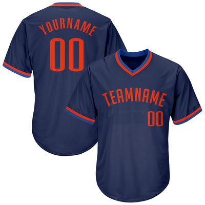 Custom Navy Orange-Blue Authentic Throwback Rib-Knit Baseball Jersey Shirt - Owls Matrix LTD