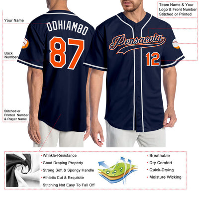 Custom Navy Orange-White Authentic Baseball Jersey - Owls Matrix LTD