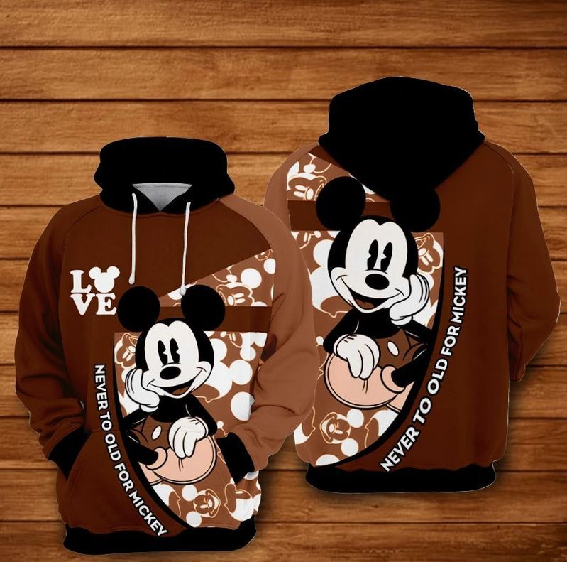 Never Too Old For Mickey Disney Over Print 3d Zip Hoodie