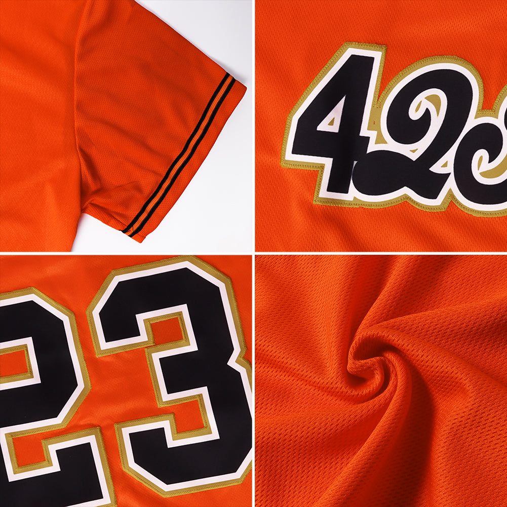 Custom Orange Black-Old Gold Authentic Throwback Rib-Knit Baseball Jersey Shirt - Owls Matrix LTD