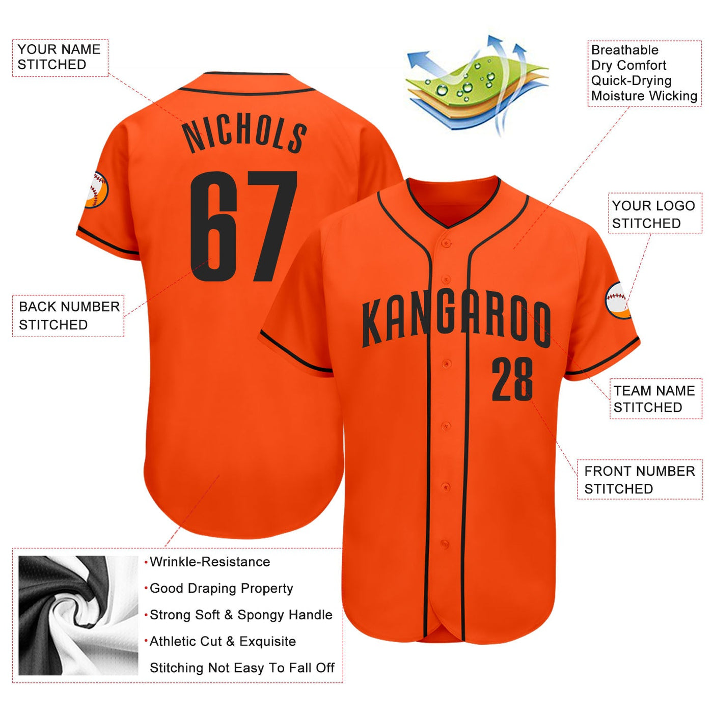 Custom Orange Black Authentic Baseball Jersey - Owls Matrix LTD