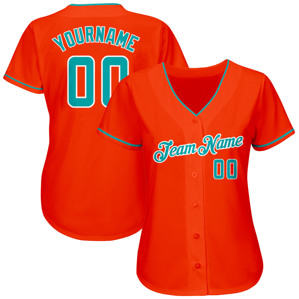Custom Orange Aqua-White Authentic Baseball Jersey - Owls Matrix LTD