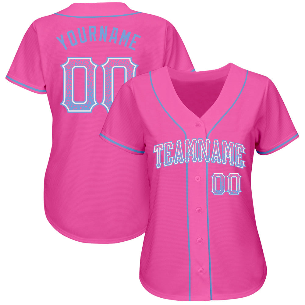 Custom Pink Light Blue-White Authentic Drift Fashion Baseball Jersey - Owls Matrix LTD