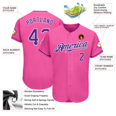 Custom Pink Purple-White Authentic Baseball Jersey - Owls Matrix LTD