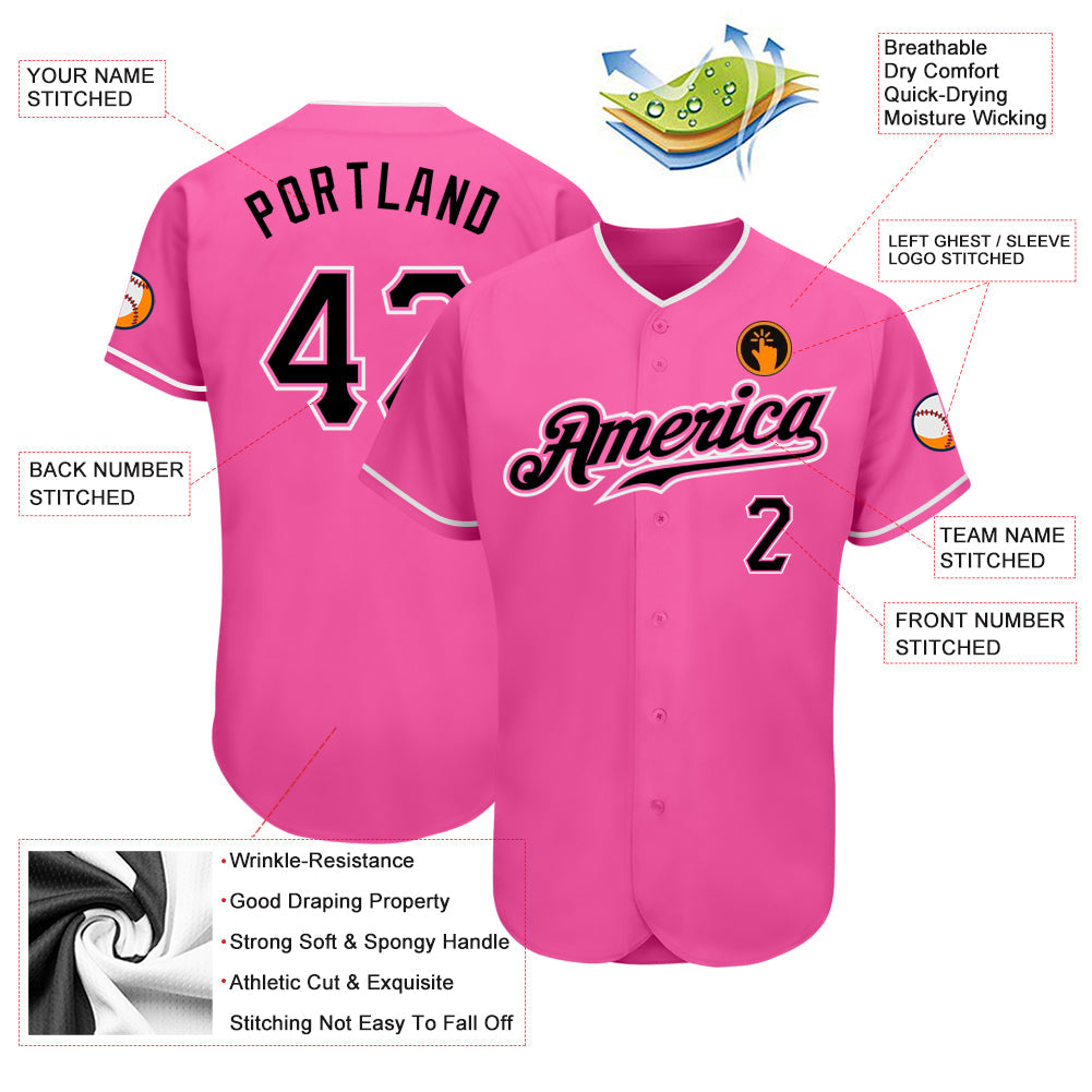 Custom Pink Black-White Authentic Baseball Jersey - Owls Matrix LTD