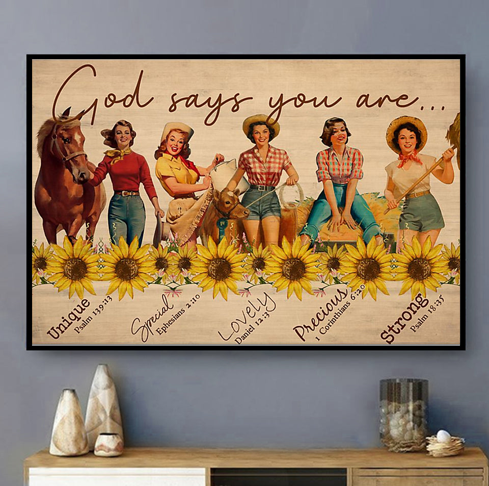 Farm Girls God Says You Are - Horizontal Poster - Owls Matrix LTD