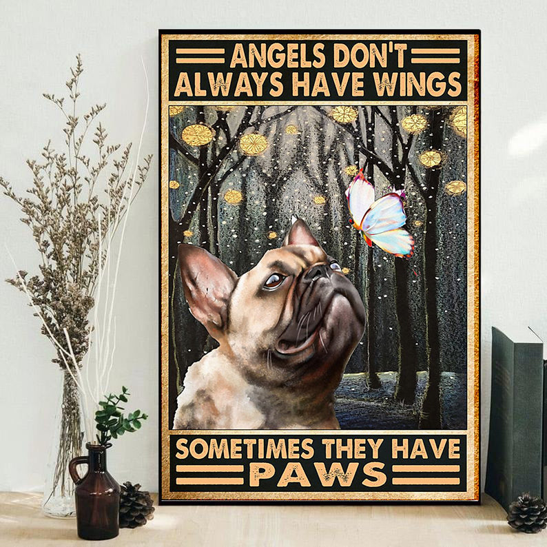 French Bulldog Angels Paws Butterfly - Vertical Poster - Owls Matrix LTD