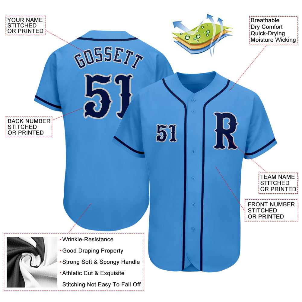 Custom Powder Blue Navy-Gray Authentic Baseball Jersey - Owls Matrix LTD