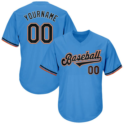 Custom Powder Blue Black-Orange Authentic Throwback Rib-Knit Baseball Jersey Shirt - Owls Matrix LTD