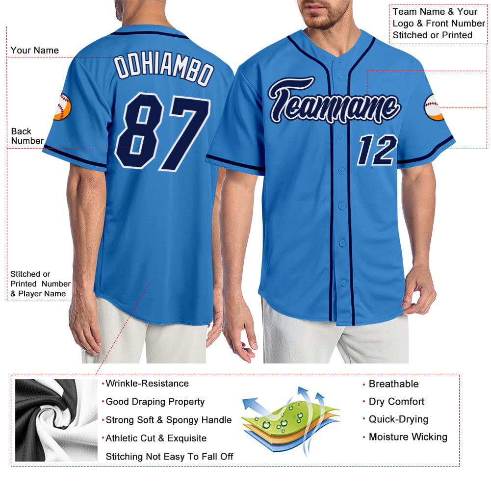 Custom Powder Blue Navy-White Authentic Baseball Jersey - Owls Matrix LTD