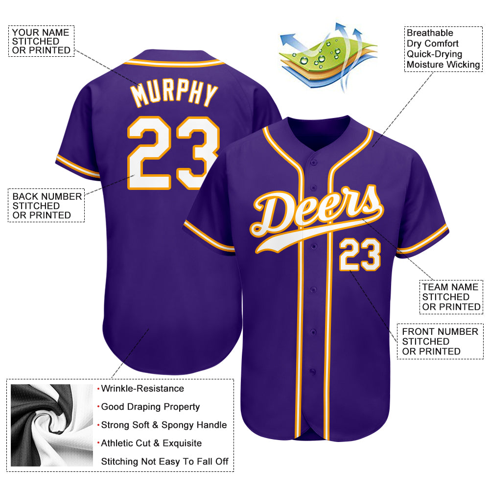 Custom Purple White-Gold Authentic Baseball Jersey - Owls Matrix LTD