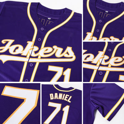 Custom Purple White-Gold Authentic Baseball Jersey - Owls Matrix LTD