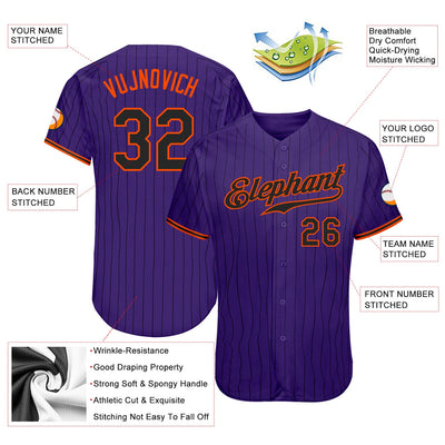 Custom Purple Black Pinstripe Black-Orange Authentic Baseball Jersey - Owls Matrix LTD