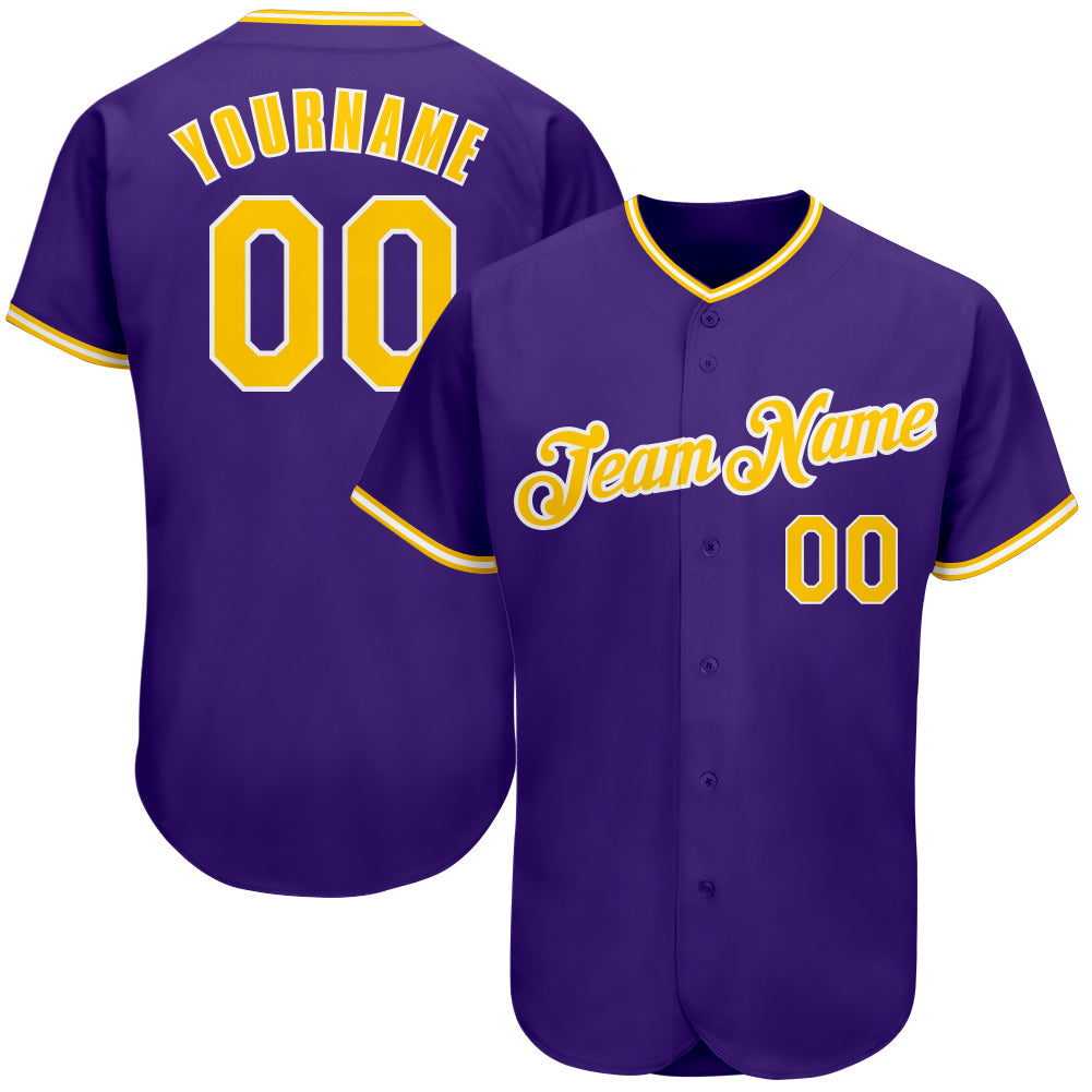 Custom Purple Gold-White Authentic Baseball Jersey - Owls Matrix LTD