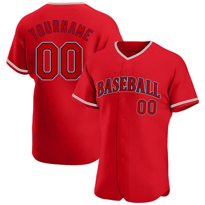 Custom Red Red-Navy Authentic Baseball Jersey - Owls Matrix LTD