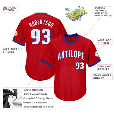 Custom Red White-Royal Authentic Throwback Rib-Knit Baseball Jersey Shirt - Owls Matrix LTD