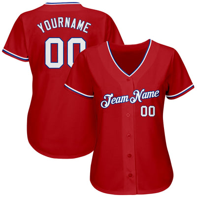 Custom Red White-Royal Authentic Baseball Jersey - Owls Matrix LTD