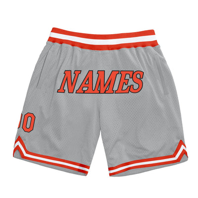 Custom Silver Gray Orange-White Authentic Throwback Basketball Shorts
