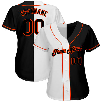 Custom White-Black Orange Authentic Split Fashion Baseball Jersey - Owls Matrix LTD