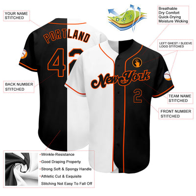 Custom White-Black Orange Authentic Split Fashion Baseball Jersey - Owls Matrix LTD