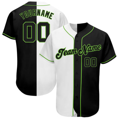 Custom White-Black Neon Green Authentic Split Fashion Baseball Jersey - Owls Matrix LTD