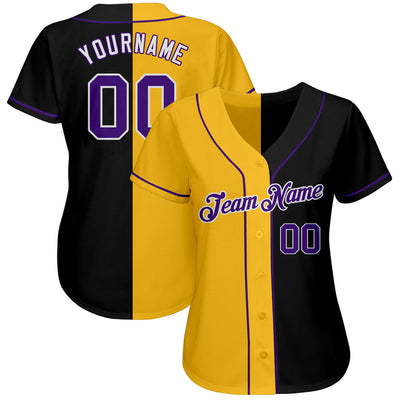 Custom Black Purple-Gold Authentic Split Fashion Baseball Jersey - Owls Matrix LTD