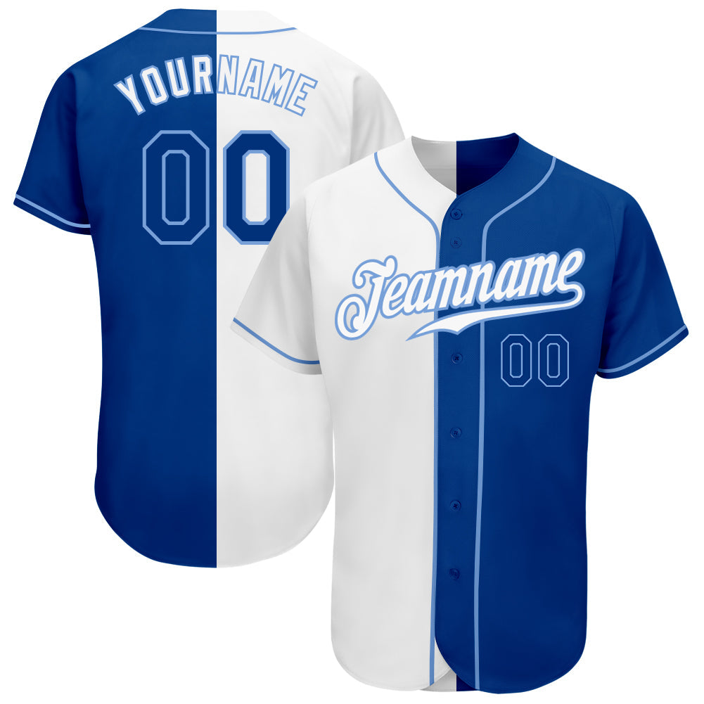 Custom White Royal-Light Blue Authentic Split Fashion Baseball Jersey - Owls Matrix LTD