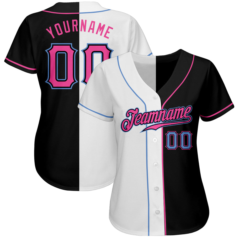Custom Black Pink-White Authentic Split Fashion Baseball Jersey - Owls Matrix LTD