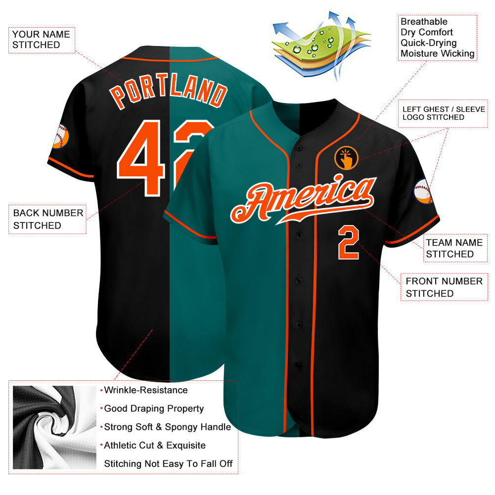 Custom Black Orange-Teal Authentic Split Fashion Baseball Jersey - Owls Matrix LTD