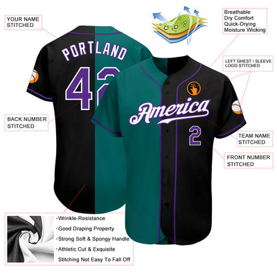 Custom Black Purple-Teal Authentic Split Fashion Baseball Jersey - Owls Matrix LTD