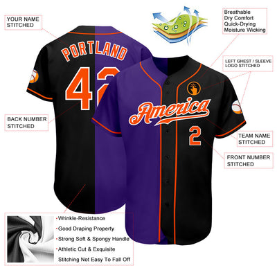 Custom Black Orange-Purple Authentic Split Fashion Baseball Jersey - Owls Matrix LTD