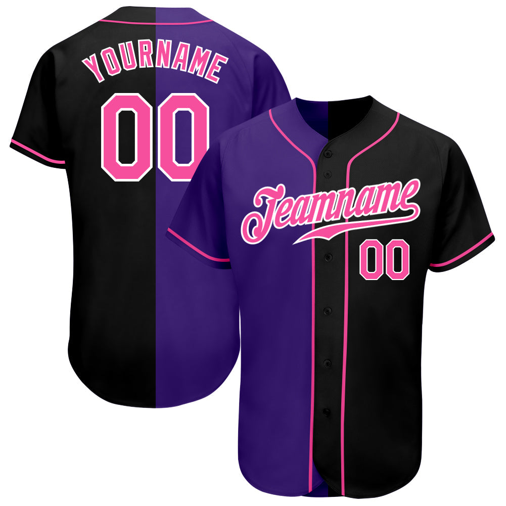Custom Black Pink-Purple Authentic Split Fashion Baseball Jersey - Owls Matrix LTD