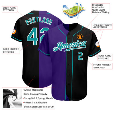 Custom Black Teal-Purple Authentic Split Fashion Baseball Jersey - Owls Matrix LTD