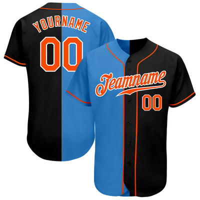 Custom Black Orange-Powder Blue Authentic Split Fashion Baseball Jersey - Owls Matrix LTD