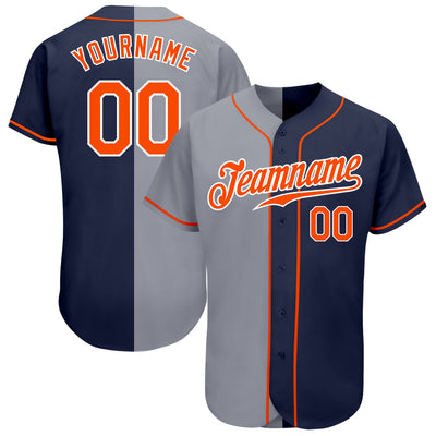 Custom Navy Orange-Gray Authentic Split Fashion Baseball Jersey - Owls Matrix LTD