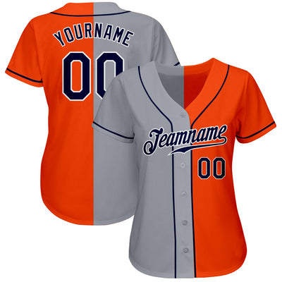 Custom Orange Navy-Gray Authentic Split Fashion Baseball Jersey - Owls Matrix LTD