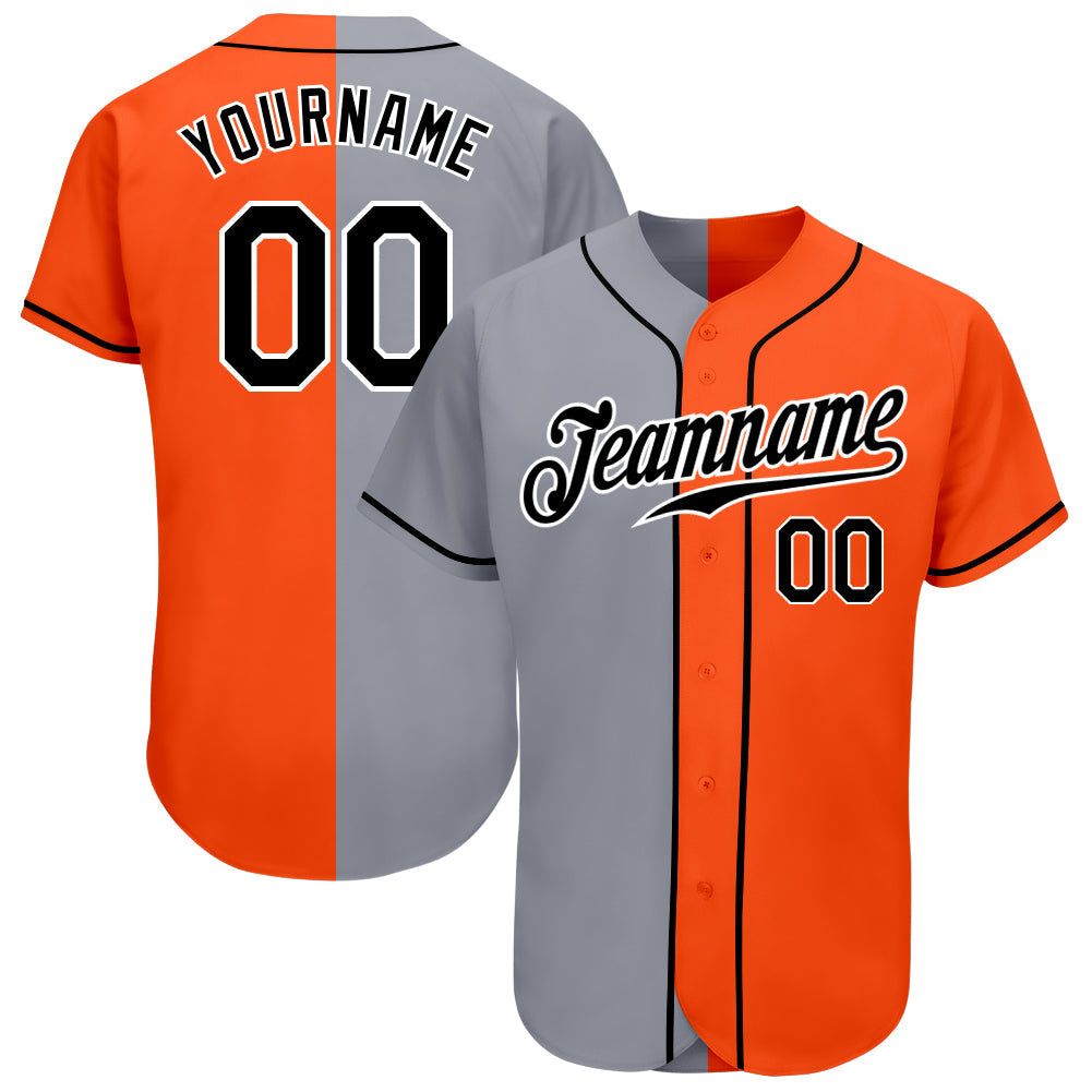 Custom Orange Black-Gray Authentic Split Fashion Baseball Jersey - Owls Matrix LTD