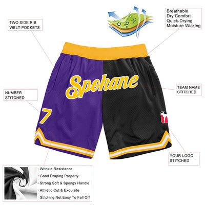 Custom Purple Gold-Black Authentic Throwback Split Fashion Basketball Shorts