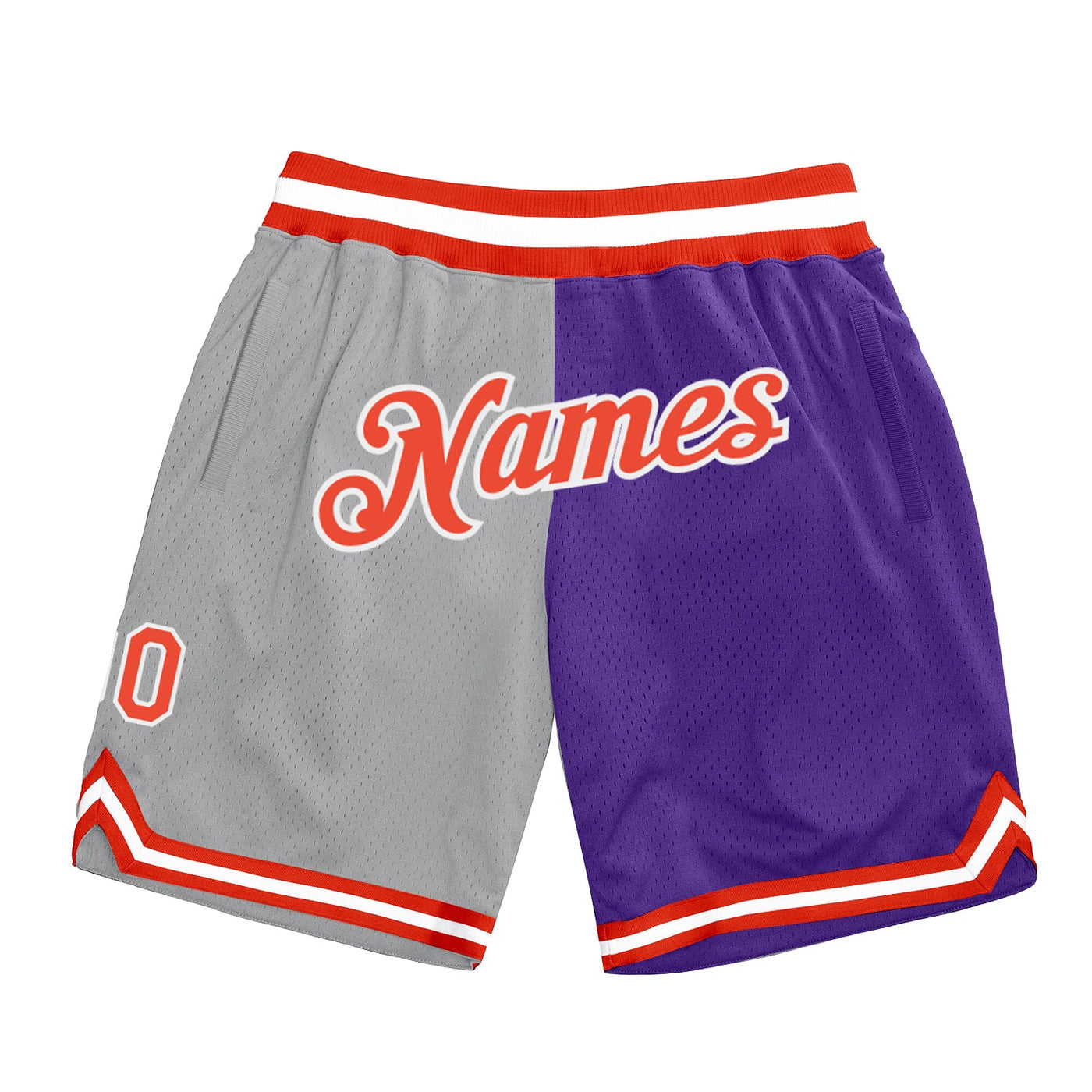 Custom Silver Gray Orange-Purple Authentic Throwback Split Fashion Basketball Shorts