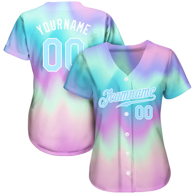 Custom Tie Dye Light Blue-White 3D Authentic Baseball Jersey - Owls Matrix LTD