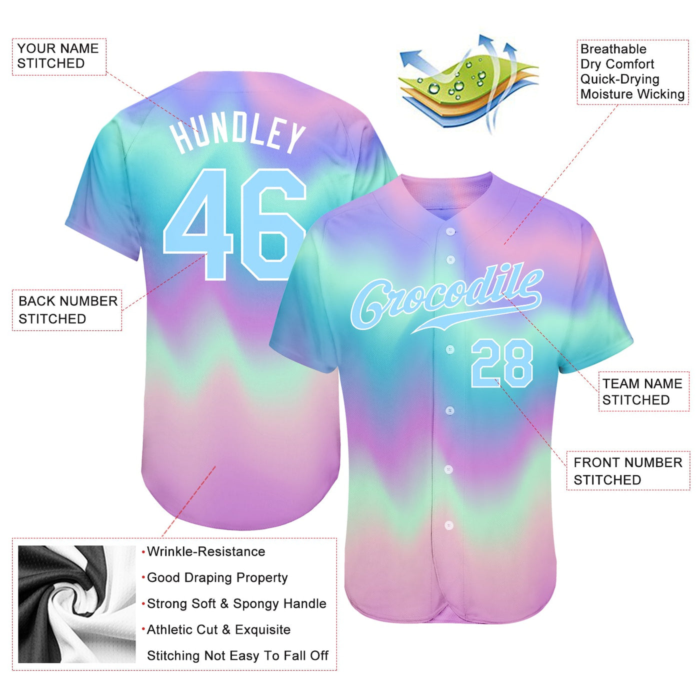 Custom Tie Dye Light Blue-White 3D Authentic Baseball Jersey - Owls Matrix LTD