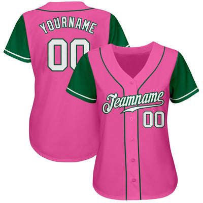 Custom Pink White-Kelly Green Authentic Two Tone Baseball Jersey