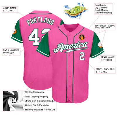 Custom Pink White-Kelly Green Authentic Two Tone Baseball Jersey