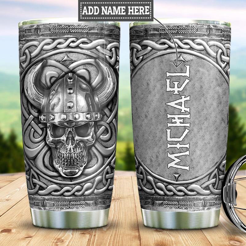 Viking Skull Silver Style With Metal Sign – Tumbler - Owls Matrix LTD