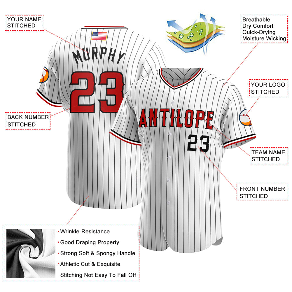Custom White Black Pinstripe Red-Black Authentic American Flag Fashion Baseball Jersey - Owls Matrix LTD