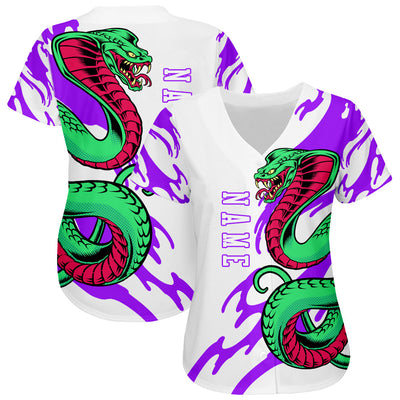 Custom White White-Purple 3D Snake Authentic Baseball Jersey - Owls Matrix LTD