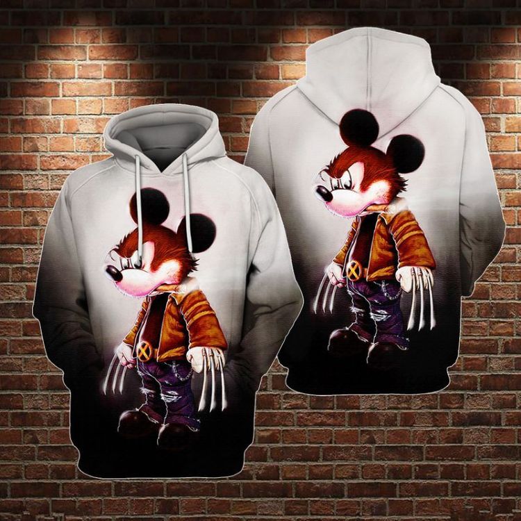 Wolverine Logan Marvel Mickey Disney Over Print 3d Zip Hoodie